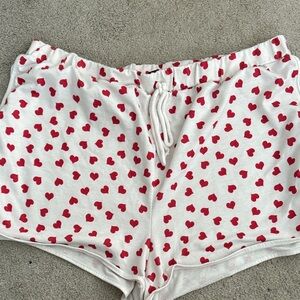 SHEIN White Pajama Shorts with Red Hearts